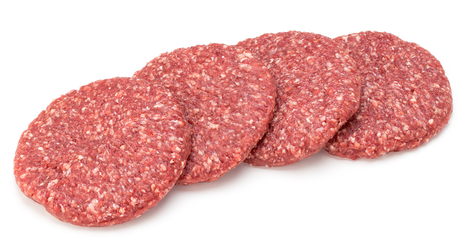 Raw fresh hamburger meat isolated on white.